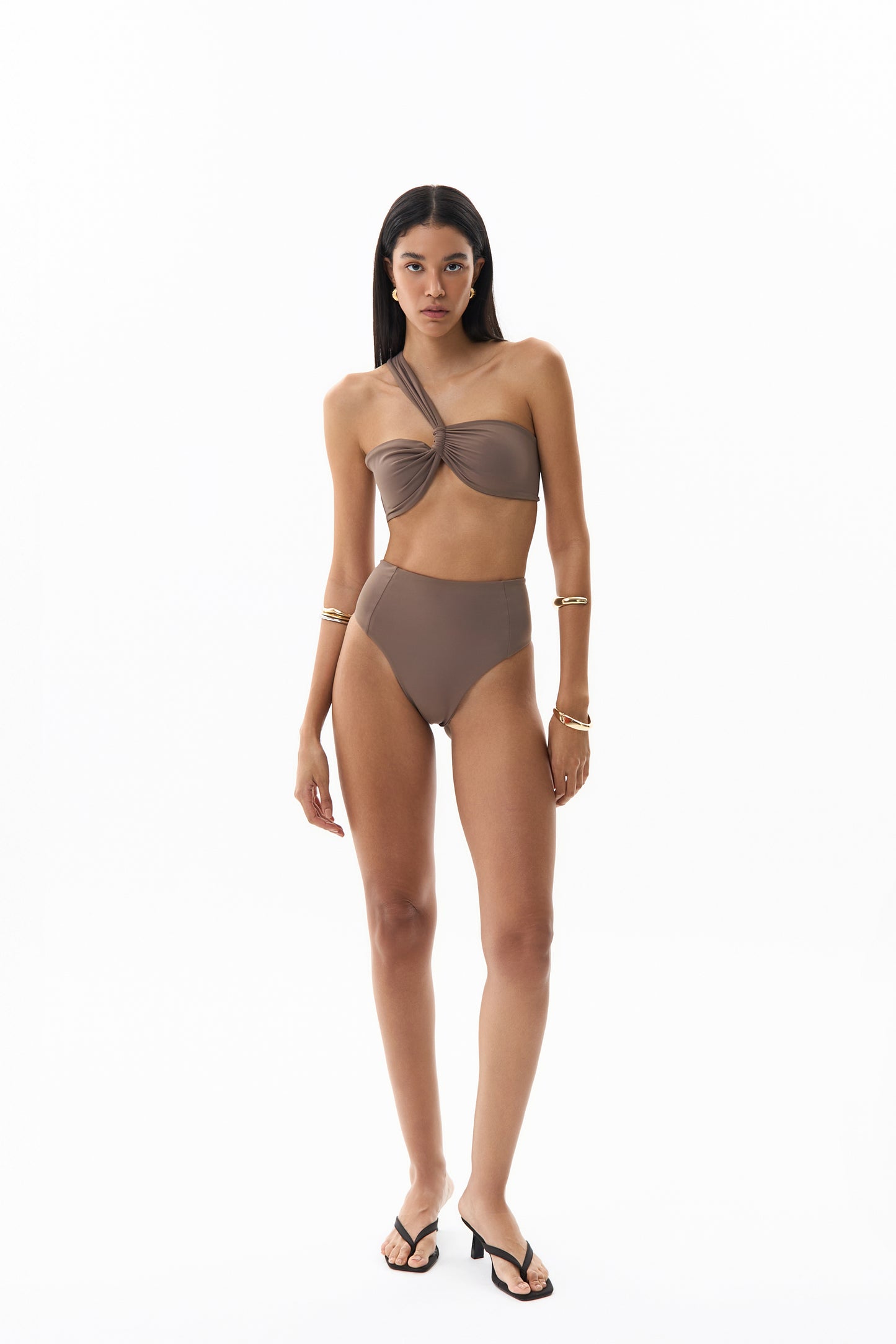 ONE SHOULDER BANDEAU TOP - CLAY BROWN