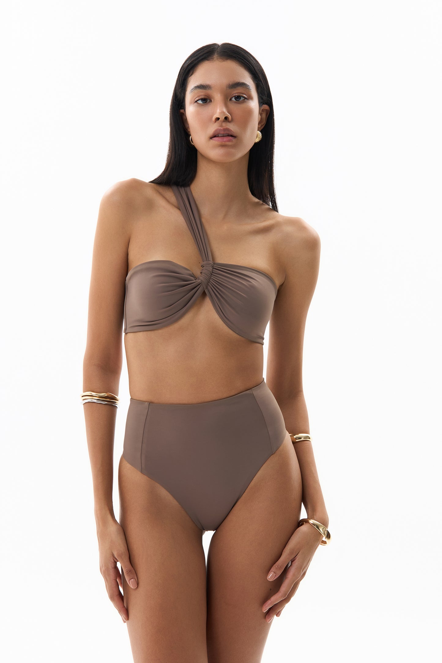 ONE SHOULDER BANDEAU TOP - CLAY BROWN